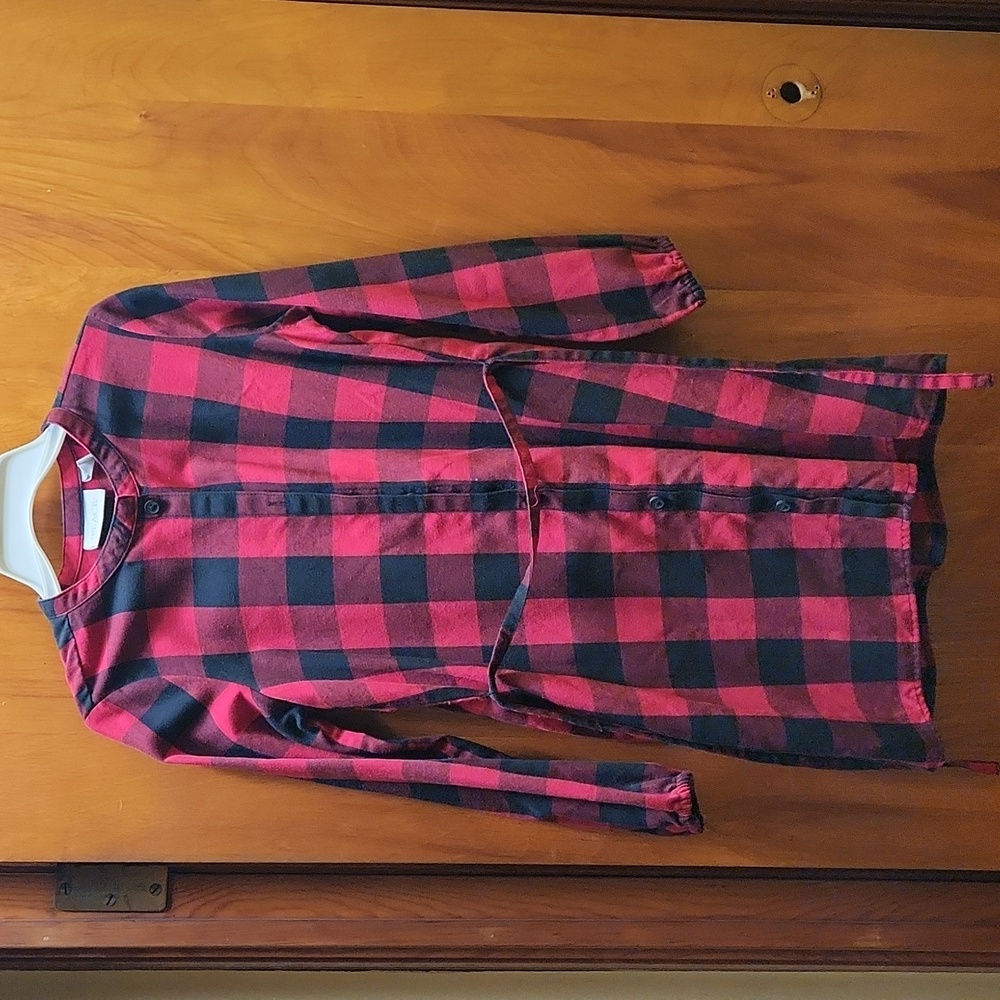 Red and black plaid shirt dress